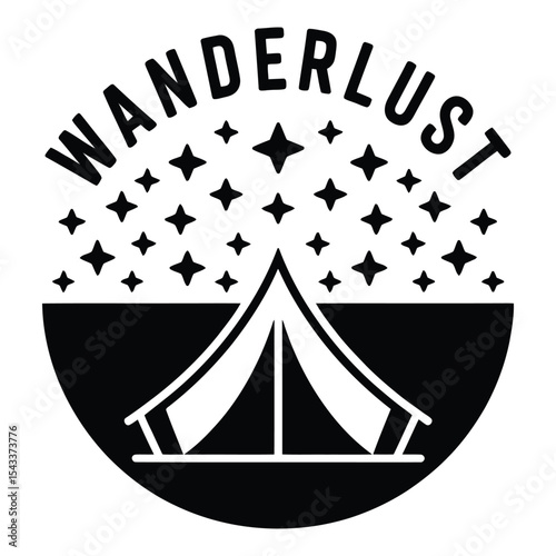 Wanderlust camping tent silhouette isolated on white background