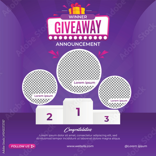 Giveaway winner announcement social media post banner template. Giveaway banner design vector. Giveaway gift winner with gift box.
