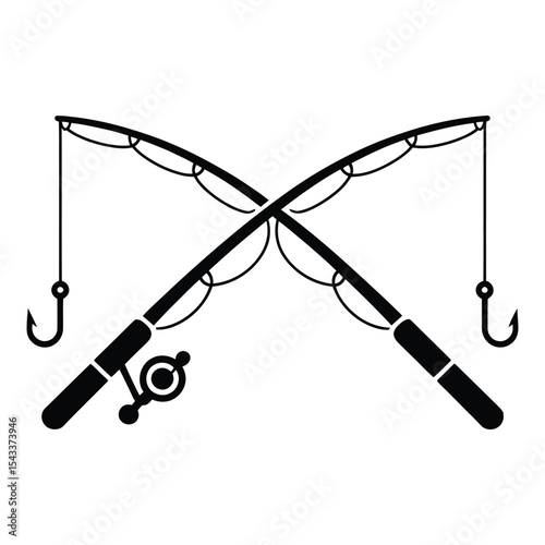 Crossed fishing rods silhouette isolated on white background