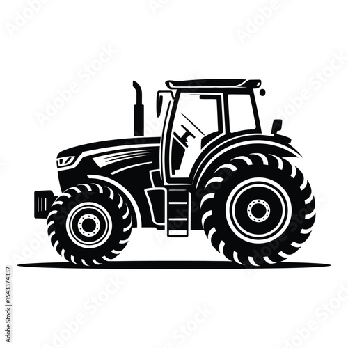 Modern tractor silhouette isolated on white background