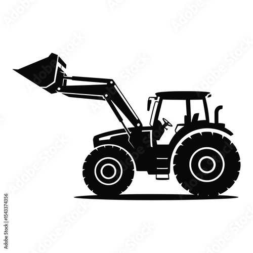 Front loader tractor silhouette isolated on white background