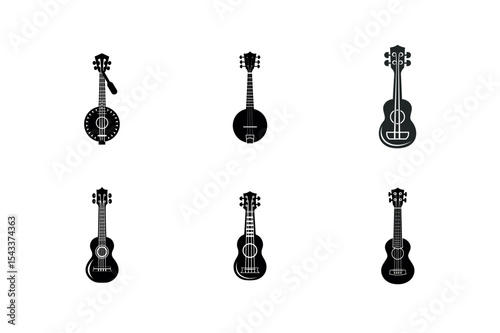 Collection of ukulele and banjo silhouettes