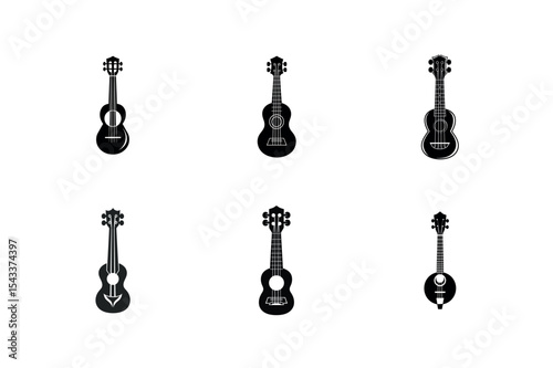 Six ukulele silhouettes collection vector illustration