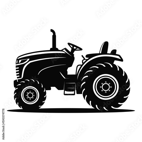 Farm tractor silhouette isolated on white background
