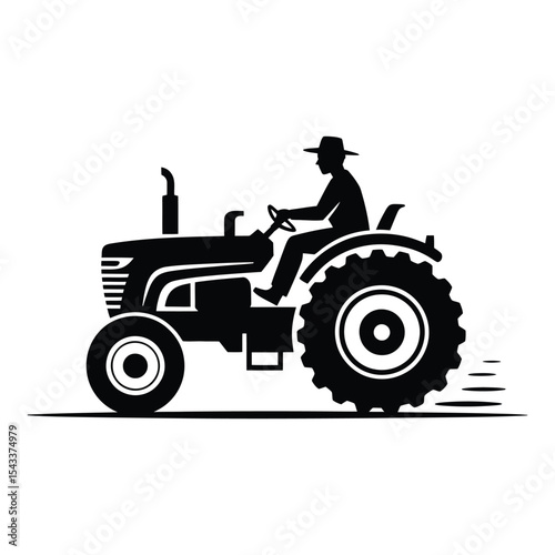 Farmer driving tractor silhouette isolated on white background