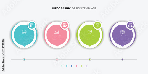 Business infographic template. 4 Step timeline journey. Process diagram, 4 options on white background, Infograph elements
