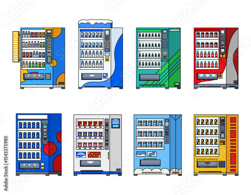 Vending Machine Illustration Icon Collection, Snack Vending Machine Icon Set
