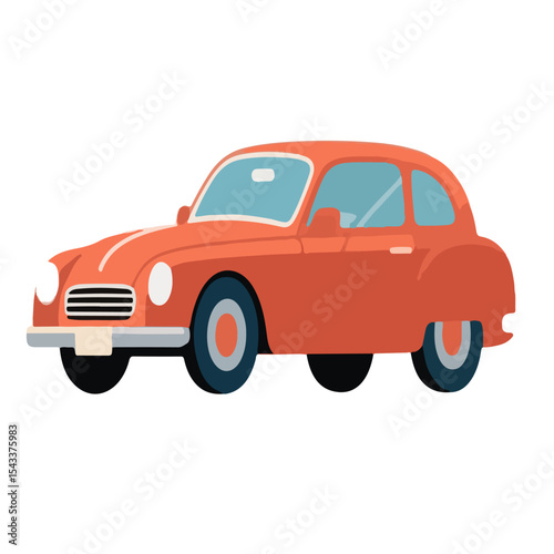 Stylized Salmon-Colored Classic Car with Blue Tinted Windows and Dark Wheels.