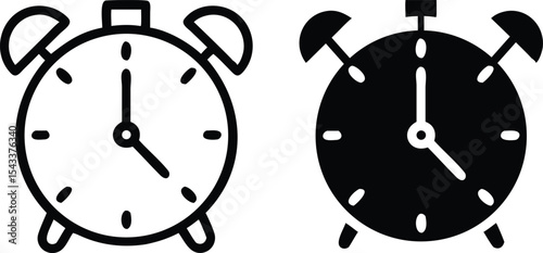 Minimalist Line Art Alarm Clock Icon Clean Lines and Detailed Vector Design