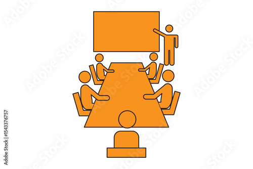 Meeting room on people icon. Stickman at conference, man icon, office meeting, stick figure people icon. Bord icon.