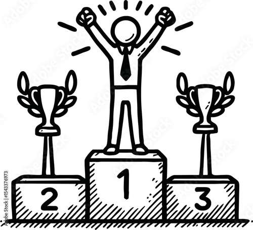winner podium icon doodle hand drawn. Outline drawing winner podium 1, 2, 3 place line clipart symbol. Vector illustration