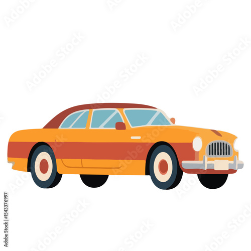 Retro Orange and Brown Classic Car Illustration.