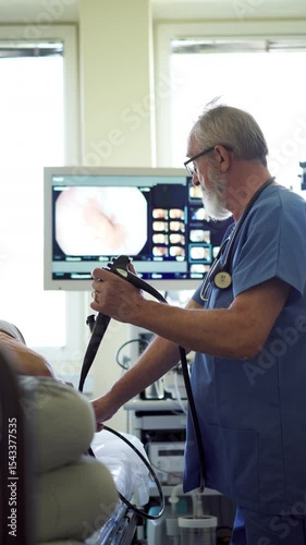 Gastroscopy procedure on sedated patient to examine upper digestive tract.