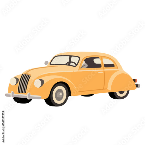 Classic Yellow Vintage Car Illustration Three Quarter View.