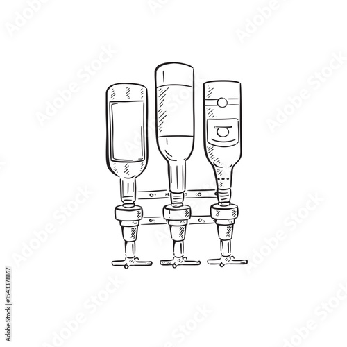 Drinks optics, alcoholic spirit bottles up side down.