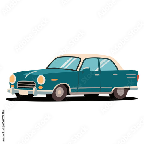 Teal Vintage Sedan with Cream Roof and Distinctive Headlights.