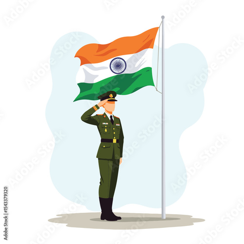 Soldier saluting Indian flag in minimalistic design, national pride