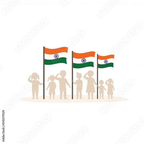 Children saluting Indian flags in unity, national pride