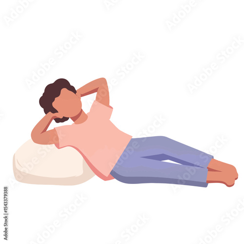 Relaxed teenage figure reclining on pillow, minimalist illustration