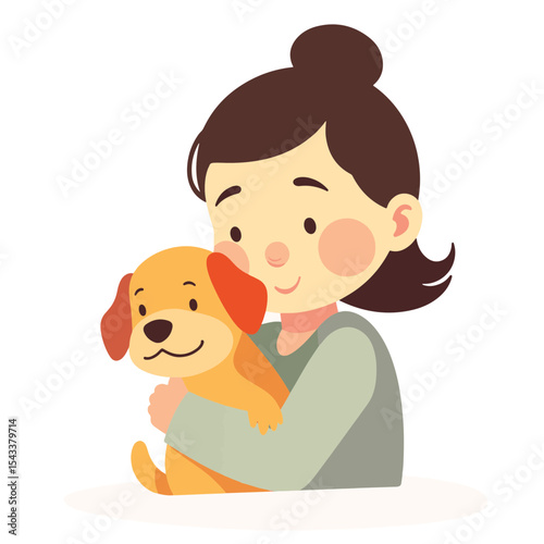 Girl joyfully holding a rescue dog against a white background, companionship