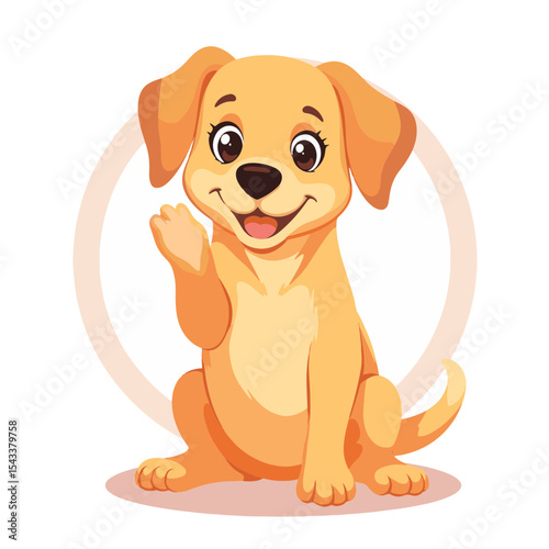 Friendly golden dog waving in vector style, joyful invitation