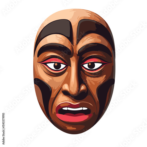 Traditional indigenous wood mask illustration, cultural symbolism