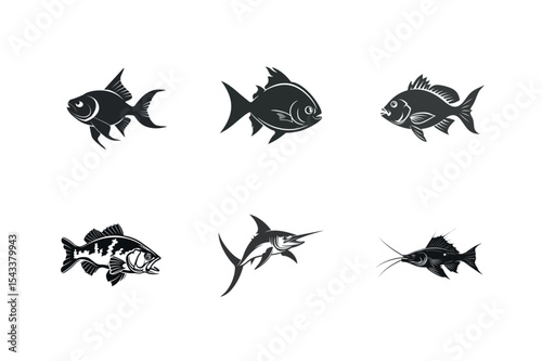Six different types of fish silhouettes