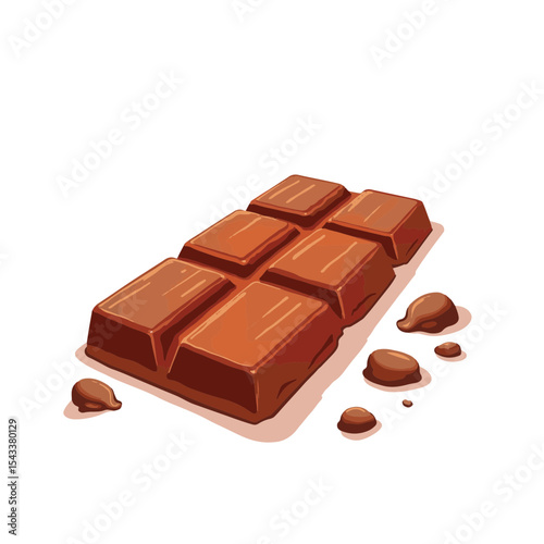 Delicious milk chocolate bar with crumbs on clean background, indulgence