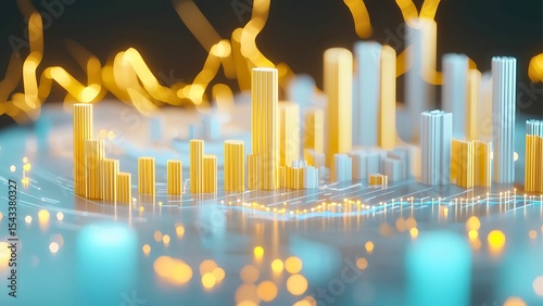 Abstract 3D rendering of a digital city, illuminated with data streams and futuristic elements. Representing technological progress and interconnectedness.
