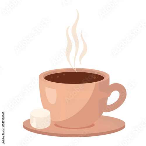 Warm hot chocolate cup with steam rising, cozy comfort