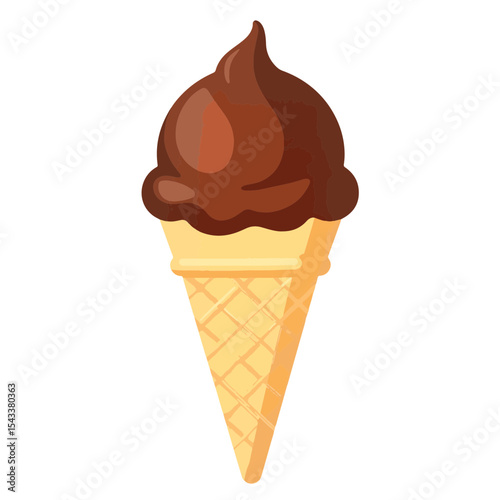 Single scoop chocolate ice cream in waffle cone, sweet indulgence