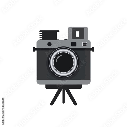 Vintage film camera illustration on white background, minimalist design