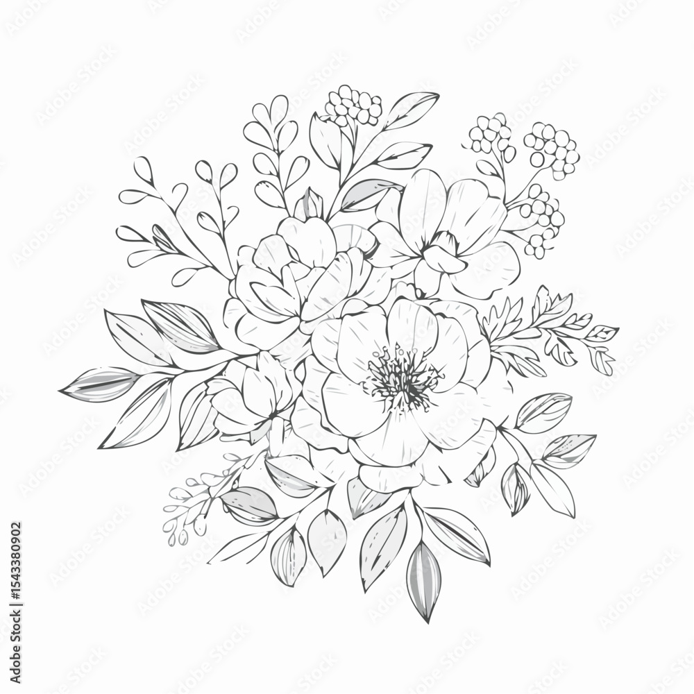 Fototapeta premium vector Line art Sketch Floral Botany. flower drawings.