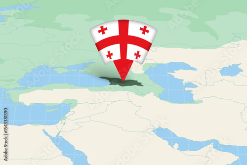 Georgia Highlighted on Europe Map with Flag Icon.