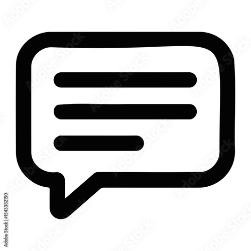 A black and white icon of a speech bubble with three horizontal lines inside representing text content on transparent background