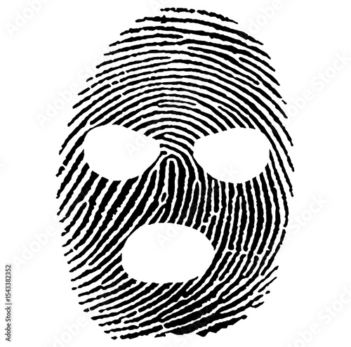 Fingerprint Mask, Criminal Identity and DNA Evidence – Graphic for Forensic Investigation, Biometrics, Crime Scenes and Digital Security