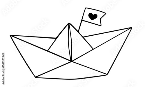Paper Boat with Heart Flag — Valentine’s Day
