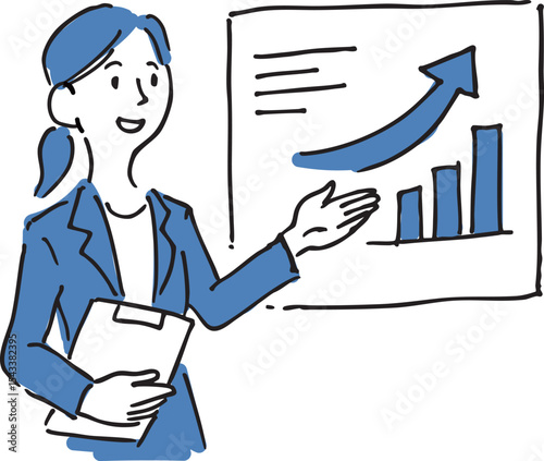 Businesswoman giving a presentation – hand-drawn business illustration
