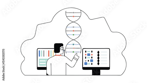 Scientist analyzing dna structure on computer screens in a lab environment with modern technology