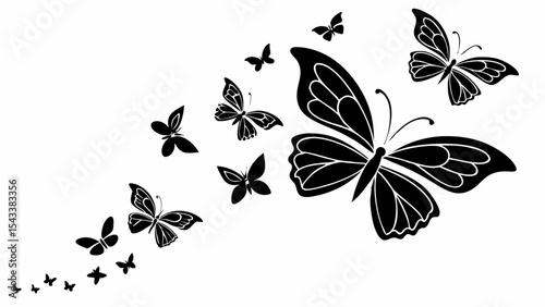 Flying butterflies icon symbols black silhouette vector set. Various butterflies black shapes set. Design element for print, icon, tattoo. fireflies and butterflies icons isolated on white background.