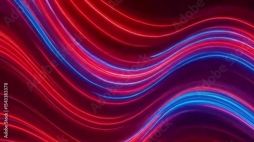 Dynamic Abstract Neon Light Trails: Red and Blue Waves