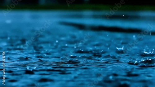 Dynamic Raindrops: Close-Up of Water Splashes on Wet Surface
