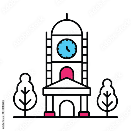 Faisalabad Clock Tower Vector Filled outline illustration style icon