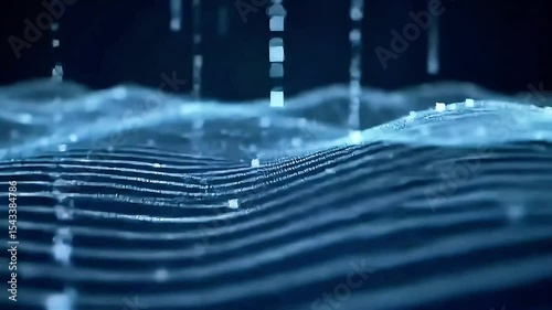 Abstract Digital Landscape: Flowing Data Waves and Geometric Particles in Motion