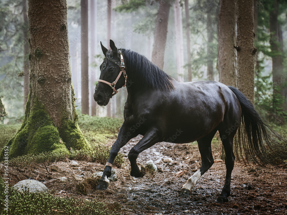 Obraz premium Their majestic presence is truly captivating. Percheron Horses: These powerful draft horses from France are frequently black,