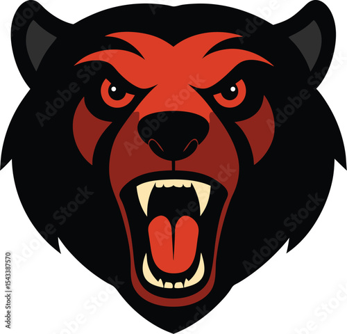 Bear head with bold eyebrows and open mouth snarl mascot logo clipart Vector illustration