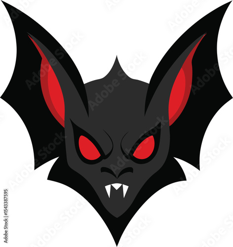 Bat head with sharp ears and glowing red eyes mascot logo clipart Vector illustration