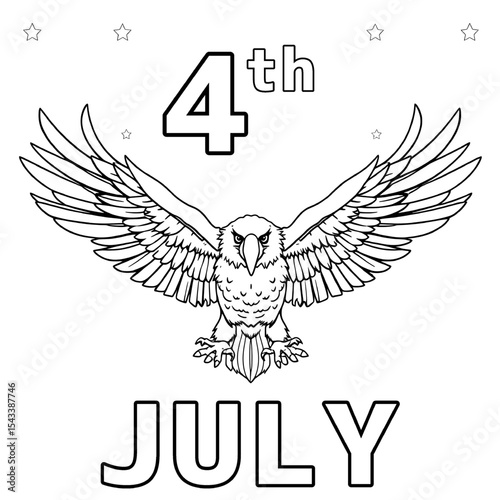 4th of July Coloring Page with Patriotic Eagle and Stars