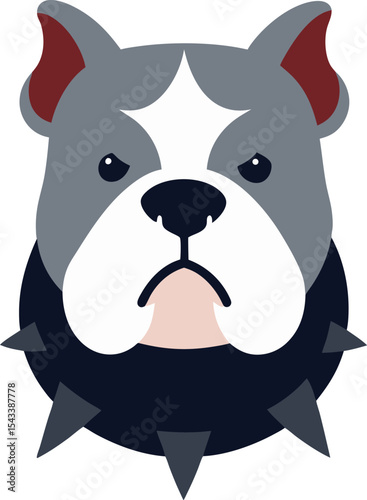 Bulldog head with wrinkled skin and spiked collar mascot logo clipart Vector illustration