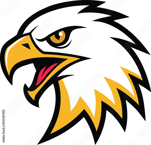Eagle head in fierce attack pose with open beak mascot logo clipart Vector illustration